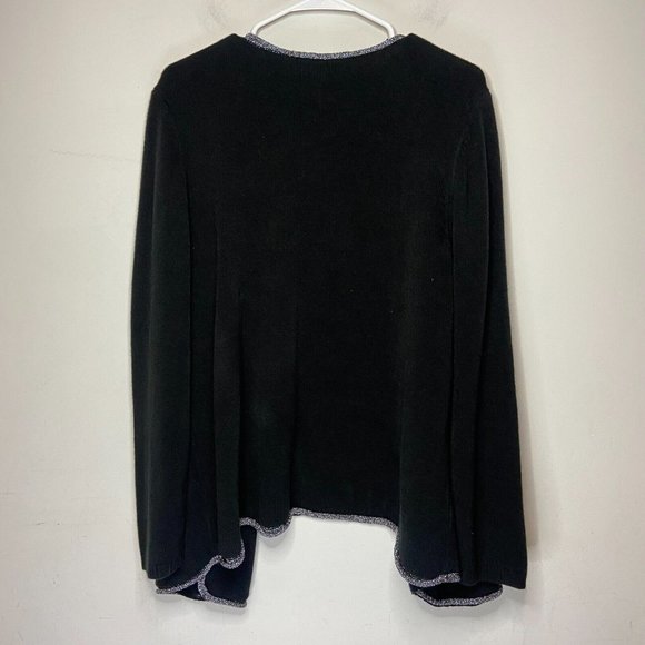 Catherines Women Plus 1X Open Front Cardigan Sweater Black Metallic Trim Knit - Picture 3 of 8
